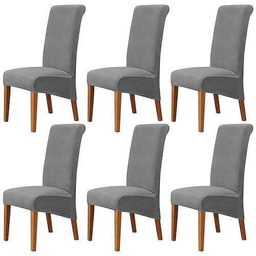 6 Stück Stuhlhussen aus samtweichem XL-Geschirr, burgunderfarbener Stretch-Stuhlbezug, Spandex-Stuhlschutzbezüge mit hoher Rückenlehne, Sitzbezug mit Gummiband für Esszimmer, Hochzeit Image