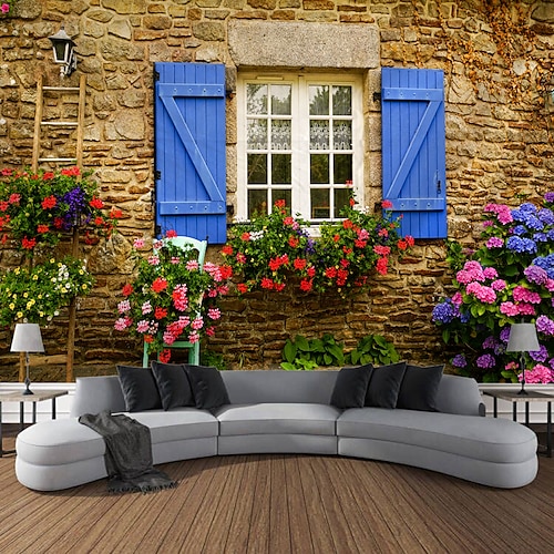 Gartenarchitektur Blumen hängende Wandteppich Wandkunst große Wandteppich Wanddekor Fotografie Hintergrund Decke Vorhang Zuhause Schlafzimmer Wohnzimmer Dekoration Wandtuch XXL Natur Image