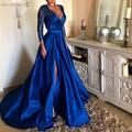 Abendkleid in A-Linie, elegantes Kleid, Partykleid, formeller Abend, bodenlang, lange Ärmel, V-Ausschnitt, Tüll mit Faltenapplikationen 2025