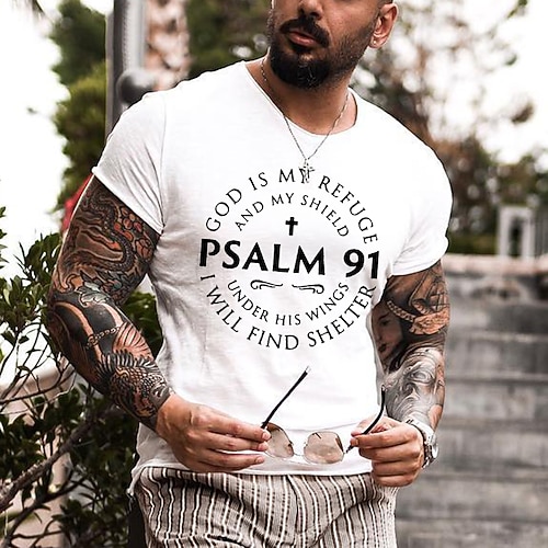 Herren Grafik T-Shirt Psalm 91 Gott ist mein Zufluchtsort Christliche Schriftstelle Glauben Kurzarm-Tee Image