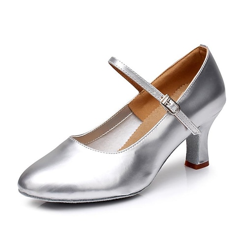 goldene lateinamerikanische Tanzschuhe für Damen – Ballsaal-Absätze im Mary-Jane-Stil mit Wildledersohle für Salsa und Auftritte Image