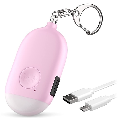 Frauen Selbstverteidigung persönlicher Alarm Schlüsselanhänger USB wiederaufladbar 130 dB lauter Sicherheitsalarm Pfeife mit LED-Licht Panikknopf oder Zugstift-Alarmgerät Schlüsselanhänger Image