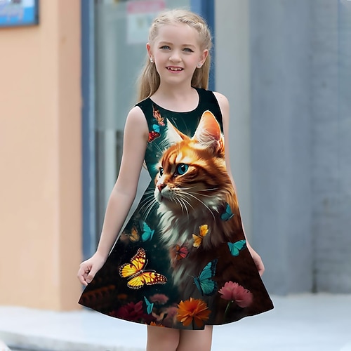 Mädchen' 3D Graphic Schmetterling Kleid Ärmellos 3D-Druck Sommer Frühling Urlaub Sport Natur Täglich Kuschelig Brautkleider schlicht Süß kinderkleidung 3-12 Jahre Casual kleid A Linie Kleid Image