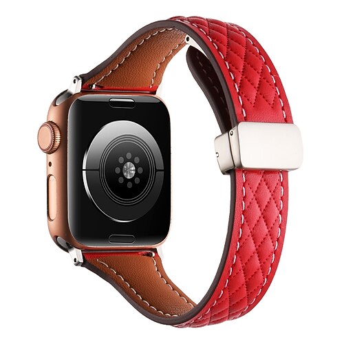 Lederverbindung Kompatibel mit Apple Watch Armband 38mm 40mm 41mm 42mm 44mm 45mm 49mm Robust Magnetverschluss Luxus Echtes Leder Ersatzarmband für iwatch Ultra 2 Series 9 8 7 SE 6 5 4 3 2 1 Image