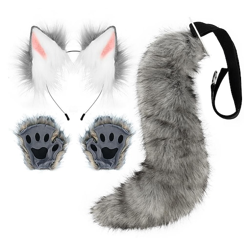 Fuchsschwanzclip Katzenohren Wolfspfoten Handschuhe Cosplay Kostüm Karneval ausgefallene Party Kostüm Accessoires