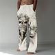 Skull Graphic Herren Subculture 3D Printed Linen Pants Hose Elastic Waist Drawstring Loose Fit Straight-Leg Streetwear Pants S TO 3XL