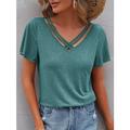 Damen T Shirt Burgunderrotes T-Shirt Elegante Oberteile Einfach Basic Kurzarm V Ausschnitt Normale Oberteile Täglich Wochenende Ausschnitt Schwarz Wein Marineblau Himmelblau Purpur Sommer Frühling