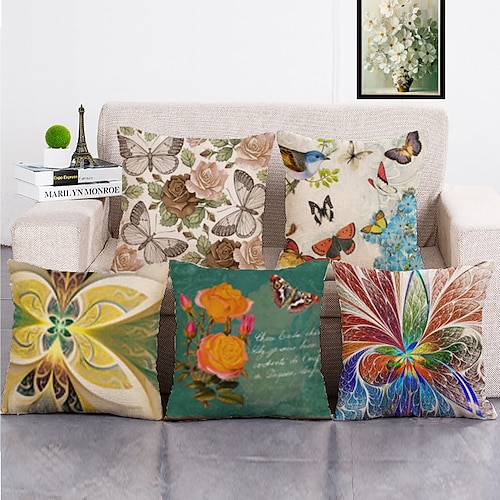 1 Satz von 5 Stück Dekokissenbezüge moderne Ölmalerei Stil Blätter dekorative Dekokissen Kissen für Raumdekor Outdoor / Indoor Kissen für Sofa Couch Bett Stuhl Image