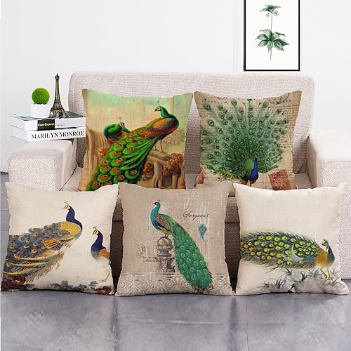 1 Satz von 5 Stück Dekokissenbezüge moderne Ölmalerei Stil Blätter dekorative Dekokissen Kissen für Raumdekor Outdoor / Indoor Kissen für Sofa Couch Bett Stuhl Image