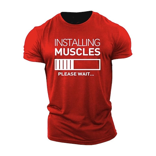 Herren Lustiges Fitness T-Shirt - Muskeln werden installiert bitte warten Grafik T-Shirt für Workout Fitness Kurzarm Image