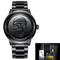 Lige Herren-Quarzuhr, 3D-Totenkopf, wasserdicht, Edelstahl, Sport, analoge Quarzuhr, Herren-Halloween-Dekoration, Armbanduhr mit Geschenkbox