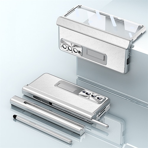 Handy Hülle Handyhüllen Für Samsung Galaxy Z Fold 6 Z Fold 5 Z Fold 4 Z Fold 3 Leder Stoßrahmen Flip Stifthalter Einfarbig PC PU-Leder Image