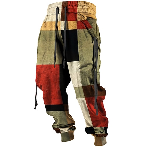 Farbblock Plaid / Karomuster Brautkleider schlicht Herren 3D-Druck Jogginghose Trainingshose Jogginghose Jogger Hosen Hose Outdoor Strasse Casual Polyester Rot Blau Braun S M L Mittlere Taillenlinie Image