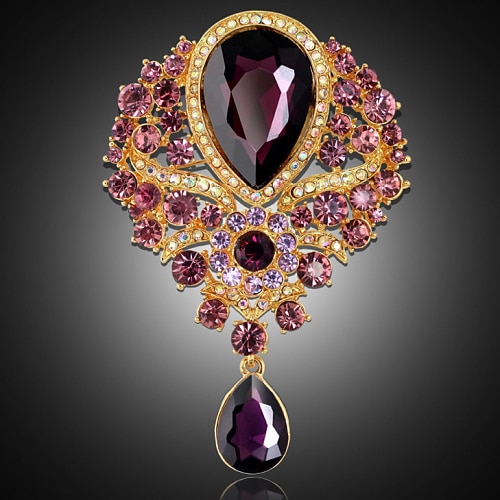 Damen Broschen Birne Solitär Party damas Luxus Büro Modisch Krystall Zirkonia Strass Brosche Schmuck Purpur Blau Gold Für Party Hochzeit Besondere Anlässe Jahrestag Geburtstag Geschenk Image