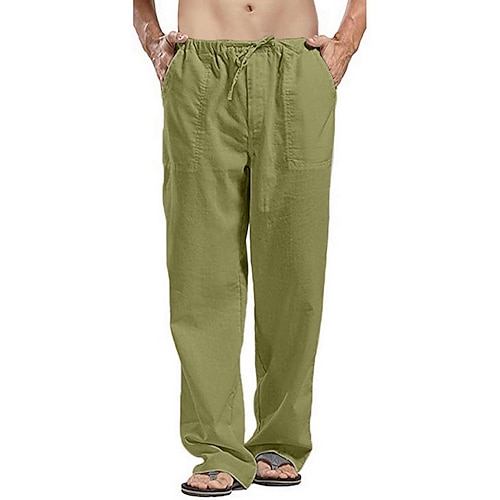 Herren Leinenhosen Hose Sommerhose Strandhose Kordelzug Tasche Elastischer Bund Einfach Komfort Atmungsaktiv Volle Länge Täglich Streetwear Mode Lässig / Sportlich Lässiger Schnitt Cachi scuro Schwarz Image