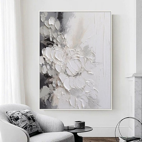 Graue und weiße abstrakte Kunst, handgemachtes Ölgemälde auf Leinwand, Wabi-Sabi-Wandkunst, graues minimalistisches Gemälde, 3D-strukturiertes Acrylgemälde, Heimwanddekoration Image