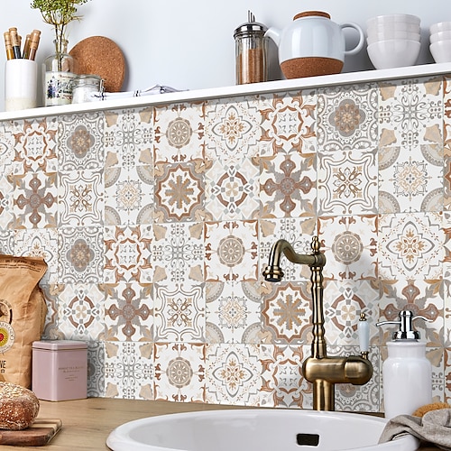 24/48 stücke kreative küche badezimmer wohnzimmer selbstklebende wandaufkleber wasserdichte retro mosaik fliesen aufkleber Image
