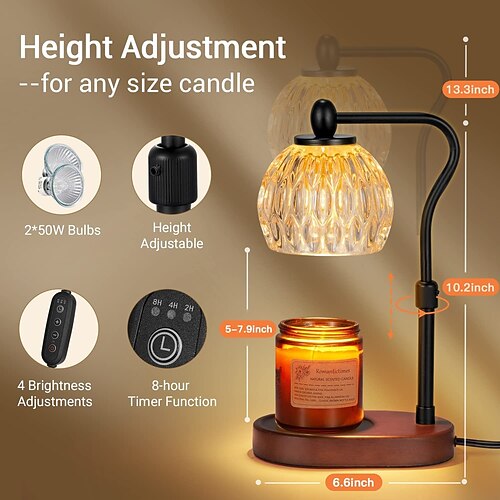 Kerzenwärmer anhebbarer Schmelzwachslampe Aromatherapielampe Glas Aromatherapie Herd Nachttischlampe Timer schmelzende Kerzenlampe Schlafzimmer Tischlampe Image