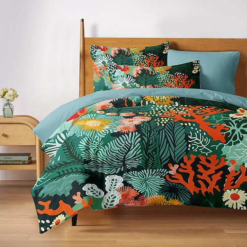 Bettbezug-Set mit tropischem Pflanzenmuster, weiches 3-teiliges Luxus-Baumwoll-Bettwäsche-Set, Heimdekoration, Geschenk, Doppelbett, King-Size-Bett, Queen-Size-Bett Image