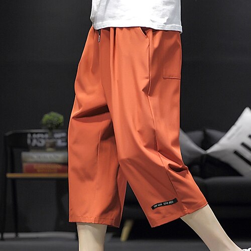 Herren Aktive Shorts Shorts Kurze Hosen Lässige Shorts Caprihose Tasche Kordelzug Elastische Taille Glatt Komfort Wadenlänge Outdoor Täglich Festtage Baumwollmischung Strassenmode Stilvoll Schwarz Image