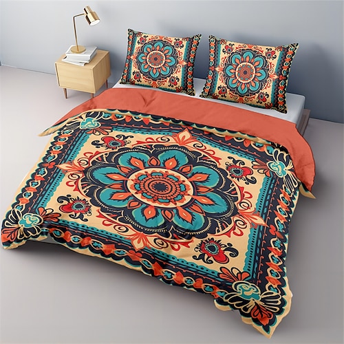 Bohemian-Mandala-Baumwoll-Bettwäsche-Set, leicht und weich, 2/3-teiliges Set, geeignet für Erwachsene und Kinder, Baumwoll-Bettwäsche-Set, King-Size-Bett, Bettbezug Image