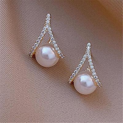 Damen Perlen Ohrstecker Edler Schmuck Klassisch Kostbar Stilvoll Romantisch Ohrringe Schmuck Silber Für Geschenk Festival 1 Paar Image