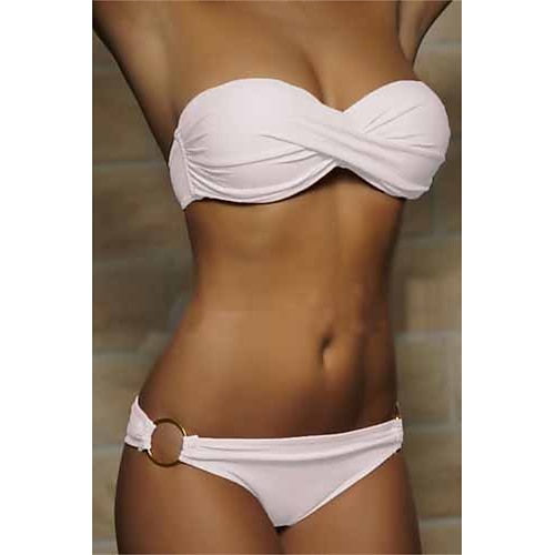 Damen Badeanzug Bikinis 2 Stück Cheeky-Bikinihose Bademode Rüschen 2 teilig Rückenfrei Sexy Strandbekleidung Sexy Glatt Einfarbig Trägerlos Ärmellos Badeanzüge Image