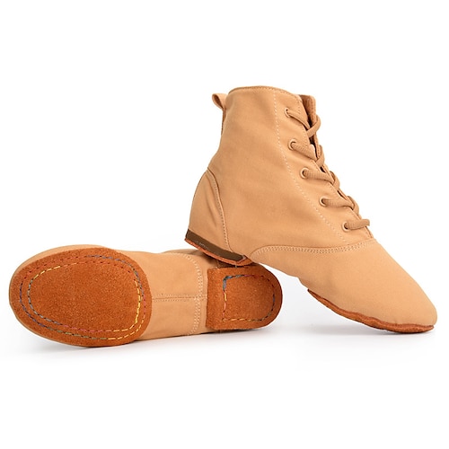 Damen-Jazztanzstiefel aus Segeltuch mit Schnürung – leichte Knöchelschuhe mit geteilter Sohle für Training, Auftritt und Bühneneinsatz Image