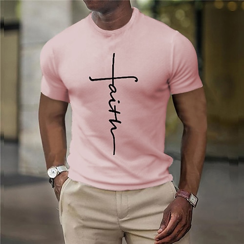 Herren Grafik Glaube T Shirt Christliche T-Shirts Kurzarm T-Shirt 3D-Druck Rundhalsausschnitt Hemd Vintage Mode Designer Outdoor Täglich Sport Weiß Rosa Blau Frühling Sommer Bekleidung S M L XL 2XL Image