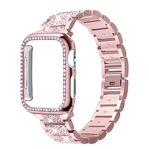 Uhrenarmband für Apple Watch Series 8 7 6 5 4 3 2 1 SE Edelstahl Ersatz Gurt Bling-Diamant Schmuck Armband Armband Image