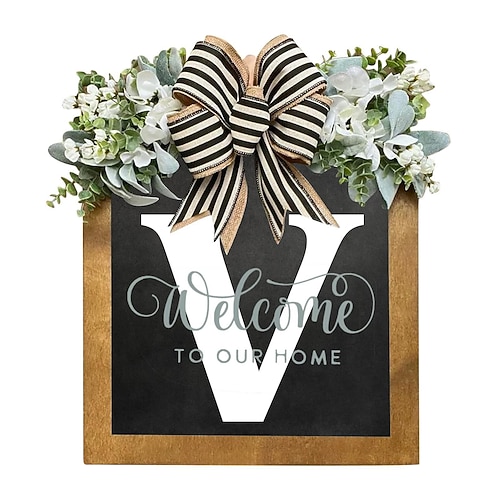Initialen Nachname ganzjährig Haustürkranz Willkommensschild Girlande personalisiert kreativ 26 Buchstaben Bauernhauskranz für Haustür Frühling alle Jahreszeiten Außenaufhänger Dekor Geschenk Image