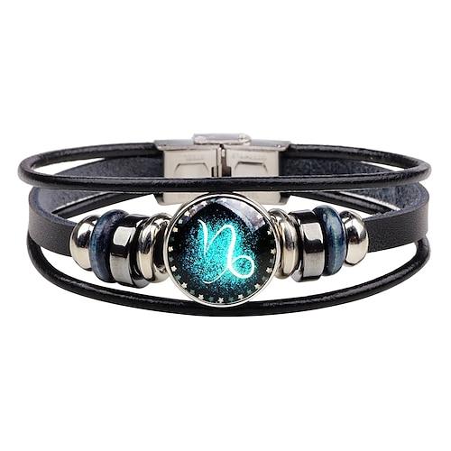 Herren Lederarmband 12 Konstellation Vintage Punk schwarz Sternzeichen Rock Hip-Hop Armband Schmuck