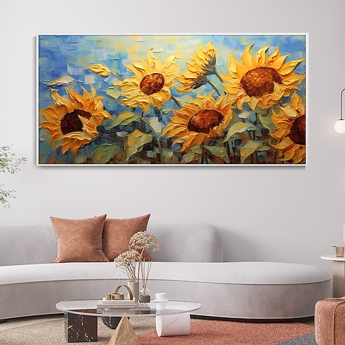 Handgemaltes 3D-Sonnenblumen-Leinwand-Textur-Kunstgemälde, handgefertigtes abstraktes Messer-Sonnenblumen-Heimgemälde, handgefertigtes Landschafts-Pflanzenölgemälde für Image