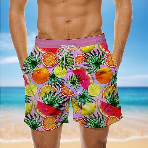 Herren Frucht Badeshorts Boardshorts Badehosen Mittlere Taille Urlaub Hawaiianisch Resort-Stil Urlaub Ferien Strand Kordelzug mit Mesh-Futter Elastischer Bund Designer Bekleidung Image