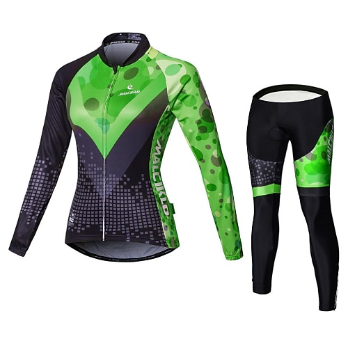 Damen Radtrikot mit Hose Langarm Mountainbike MTB Straßenradsport Herbst Winter Gelb Rot Blau Gemustert Klassisch Britisch Übergröße Fahhrad Fleece-Futter 3D-Polster Schnelltrocknend Image