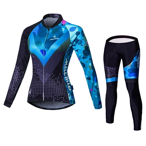 Damen Radtrikot mit Hose Langarm Mountainbike MTB Straßenradsport Herbst Winter Gelb Rot Blau Gemustert Klassisch Britisch Übergröße Fahhrad Fleece-Futter 3D-Polster Schnelltrocknend Image