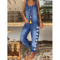 Denim-Jumpsuit für Damen, Overall, Taschendruck, Blumenmuster, U-Ausschnitt, aktiver Urlaub, Wochenende, Cargo, lockere Passform, ärmellos, Dunkelgrau, Hellblau, S, M, L, Sommer, Herbst, Cowgirl-Jeans und Westernkleidung