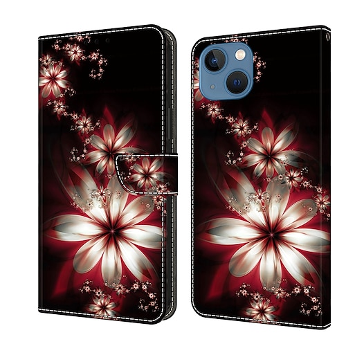 Handy Hülle Handyhüllen Für iPhone 16 15 14 Pro Max Plus 13 12 11 Pro Max Mini Brieftaschenhülle Flip-Cover Mit Ständer Magnetisch Kartenfach Schmetterling Blume Blumendruck TPU PU-Leder Image