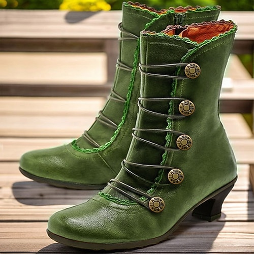 braune Vintage-Stiefeletten im viktorianischen Stil zum Schnüren für Damen mit Knopfdetails und mittlerem Absatz für Cosplay, historische Nachstellungen und den Alltag Image