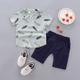 Jungen-Poloshirt-Set, 0–4-jähriges Kinder-Kurzarm-Set, bedruckte Feder-Shirt-Shorts, 2-teiliges Set