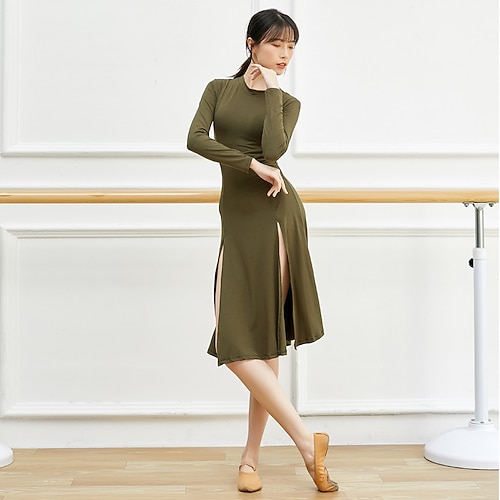 Latein-Tanz Ballett Kleid Pure Farbe Damen Ausbildung Freizeitskleidung Langarm Hauptstadt Image