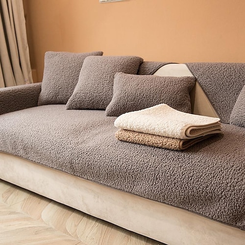 Lamm-Samt-Sofa-Schonbezug, Sofa-Sitzbezug, Schnittsofabezüge, Möbelschutz, Anti-Rutsch-Couchbezüge für Hunde, Katzen, Kinder (stückweise verkauft/nicht alle Sets) Image