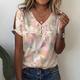 Damen T Shirt Henley Shirt Blumen Festtage Wochenende Taste Ausgeschnitten Bedruckt Rosa Kurzarm Basic Neon und Hell V Ausschnitt