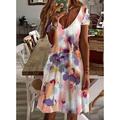 Damen Mini Kleid Petite Kleid T-Shirt Kleid Tee Kleid Sommerkleid A-Linien Kleid Süß Outdoor Urlaub Geburtstag Regular Fit Floral Kurzarm V-Ausschnitt Schwarz Weiß Pink Wein Sommer