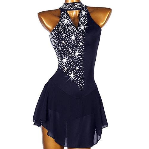 Eiskunstlaufkleid Damen Mädchen Eislaufen Kleider Yan-pink Dunkellila Violett Rückenfrei Gitter Elasthan Hochelastisch Wettbewerb Eiskunstlaufkleidung Handgemacht Kristalle Ärmellos Eiskundstlauf Image