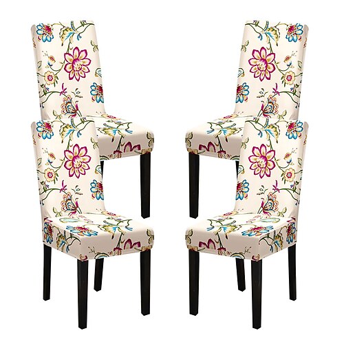 Stretch-Spandex-Esszimmerstuhlbezug Stuhlhussen, 4-teiliges Set, geometrisch bedruckter Stretch-Stuhlschutzbezug, Sitzbezug mit Gummiband für Esszimmer, Hochzeit, Zeremonie, Bankett, Heimdekoration Image