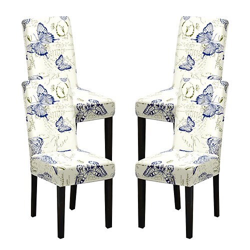 Stretch-Spandex-Esszimmerstuhlbezug Stuhlhussen, 4-teiliges Set, geometrisch bedruckter Stretch-Stuhlschutzbezug, Sitzbezug mit Gummiband für Esszimmer, Hochzeit, Zeremonie, Bankett, Heimdekoration Image