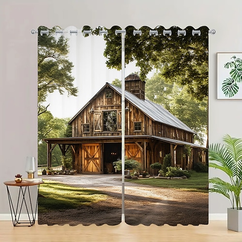 Verdunkelungsvorhänge, Bauernhaus-Ösen, Scheunenholztür-Vorhangpaneele für Wohnzimmer, Schlafzimmer, Tür, Küche, Fenster, Behandlungen, thermisch isolierte Raumverdunkelung Image