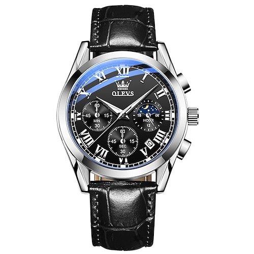 OLEVS Quarz Uhr für Männer Mode Business Dress Wasserdicht Armbanduhr Atmungsaktive Leder Quarz Uhr Chronograph Sport Uhr Männer Geschenke Image