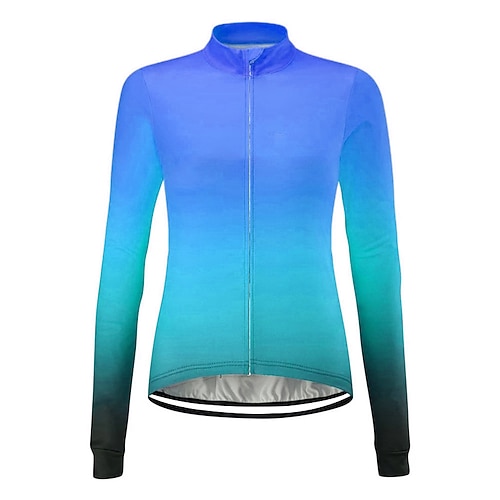 Damen Radtrikot Einfarbig Farbverlauf Gemustert Langarm Fahhrad Trikot Oberteil mit 3 Gesäßtaschen Mountainbike MTB Straßenradsport UV-beständig Schnelltrocknend Rückentasche Schweißableitend Sport Image